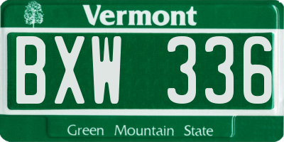 VT license plate BXW336