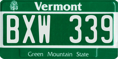 VT license plate BXW339