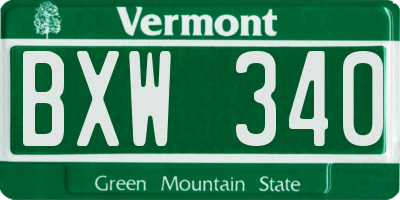 VT license plate BXW340
