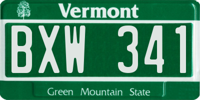 VT license plate BXW341