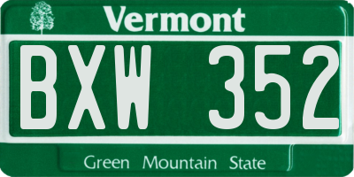 VT license plate BXW352