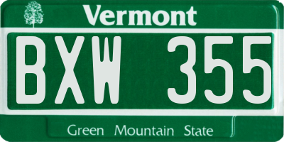 VT license plate BXW355
