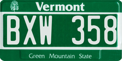 VT license plate BXW358