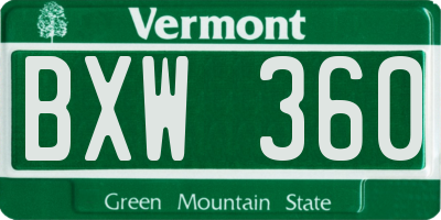 VT license plate BXW360