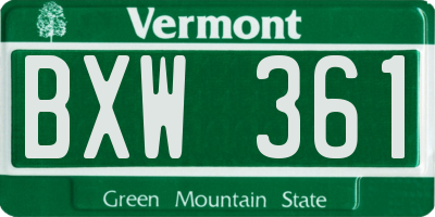 VT license plate BXW361