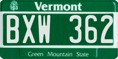 VT license plate BXW362