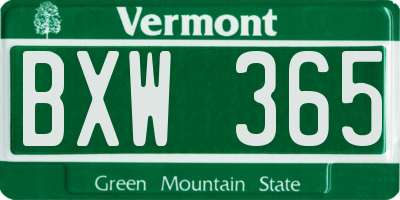 VT license plate BXW365