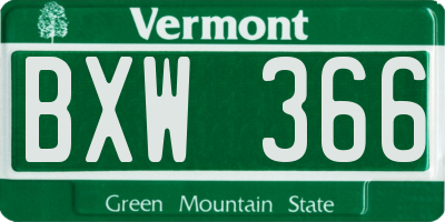 VT license plate BXW366