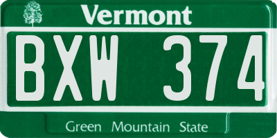 VT license plate BXW374
