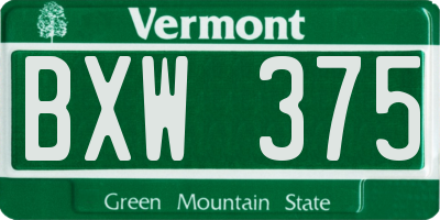 VT license plate BXW375