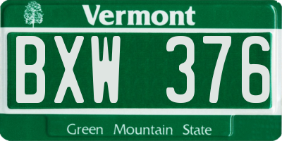 VT license plate BXW376