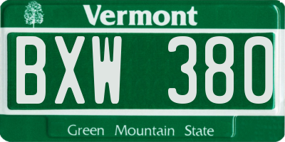 VT license plate BXW380