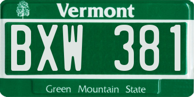 VT license plate BXW381