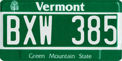 VT license plate BXW385