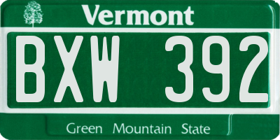 VT license plate BXW392