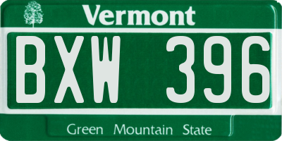 VT license plate BXW396
