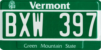 VT license plate BXW397