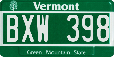 VT license plate BXW398