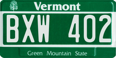 VT license plate BXW402