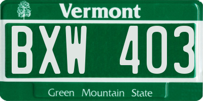 VT license plate BXW403