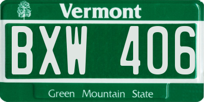 VT license plate BXW406