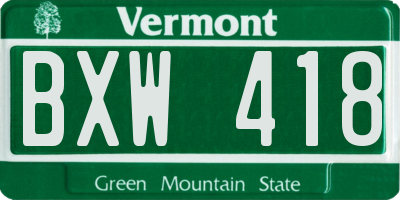 VT license plate BXW418