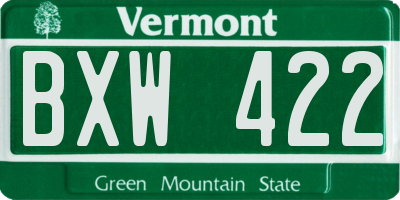 VT license plate BXW422