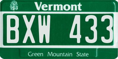 VT license plate BXW433