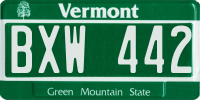 VT license plate BXW442