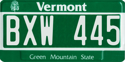 VT license plate BXW445