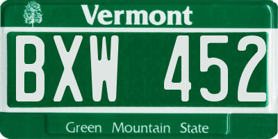 VT license plate BXW452