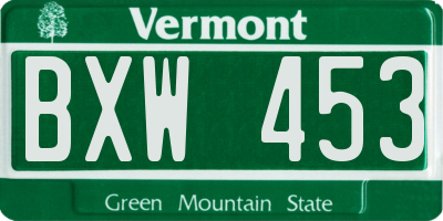 VT license plate BXW453