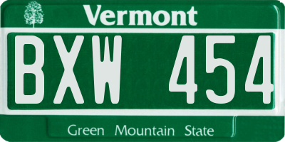 VT license plate BXW454