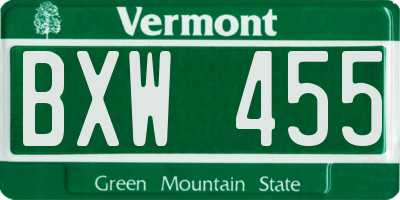 VT license plate BXW455