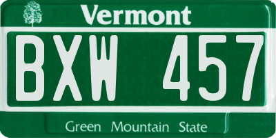VT license plate BXW457