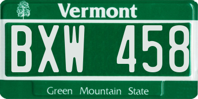 VT license plate BXW458