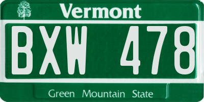 VT license plate BXW478