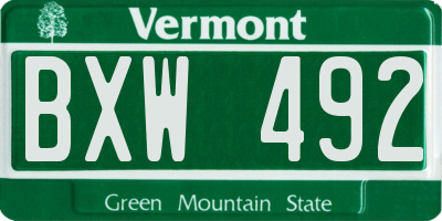 VT license plate BXW492