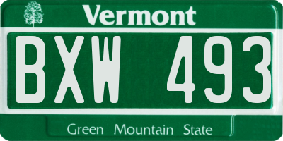 VT license plate BXW493