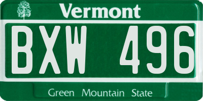 VT license plate BXW496