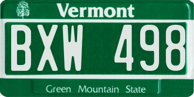 VT license plate BXW498