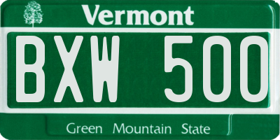 VT license plate BXW500