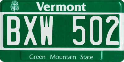 VT license plate BXW502