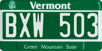 VT license plate BXW503