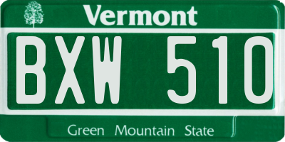 VT license plate BXW510