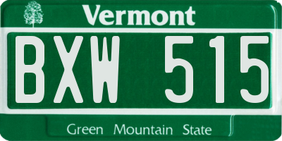 VT license plate BXW515