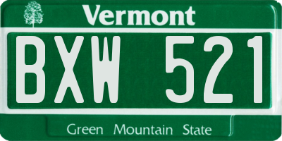 VT license plate BXW521