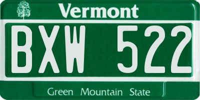 VT license plate BXW522