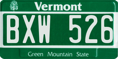 VT license plate BXW526