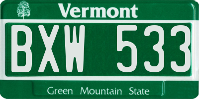 VT license plate BXW533